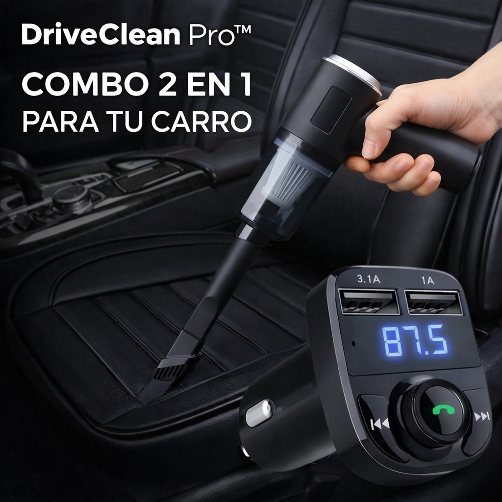 Combo Aspiradora Portátil + Bluetooth para Carro DriveClean Pro™